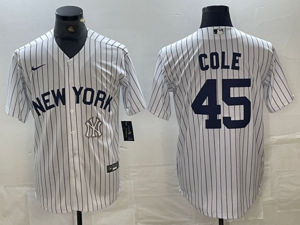 Men New York Yankees 45 Cole White Stripe Game Nike 2024 MLB Jersey style 1
